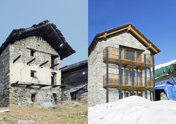 Casa in legno e paglia, foto del prima e dopo, demolizione e ricostruzione