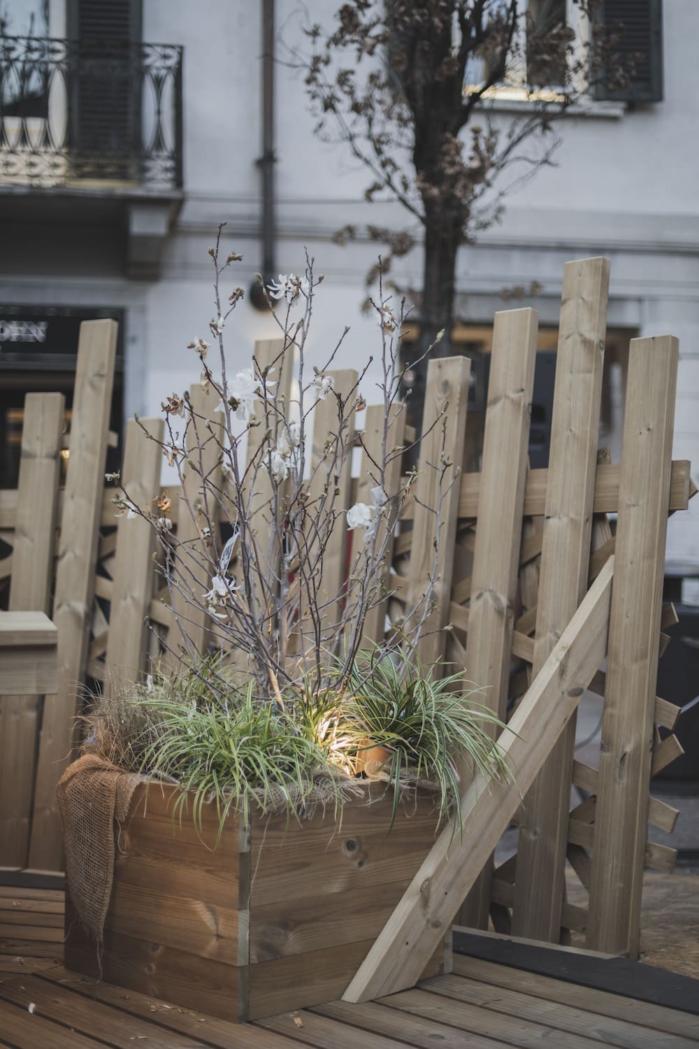installazione in legno varese design week piazza del podesta magnolia piante spertini