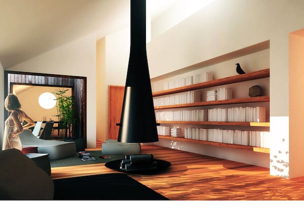 Proposta progettuale casa in legno, salotto interno