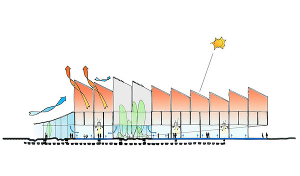 Edificio legno sede arpa Ferrara, sezione bioclimatica