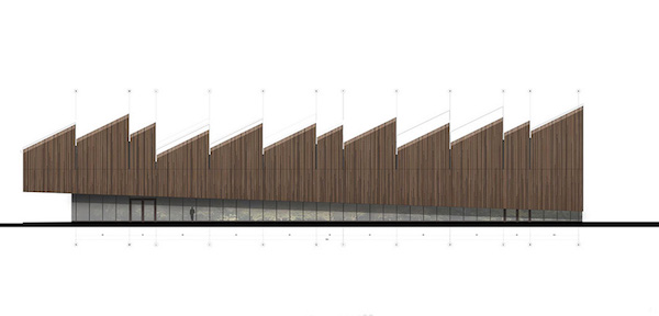 Edificio legno Ferrara, sede ARPA, prospetto