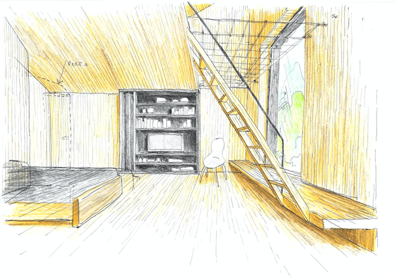 case in legno moderne treviso, schizzo del progetto di interni